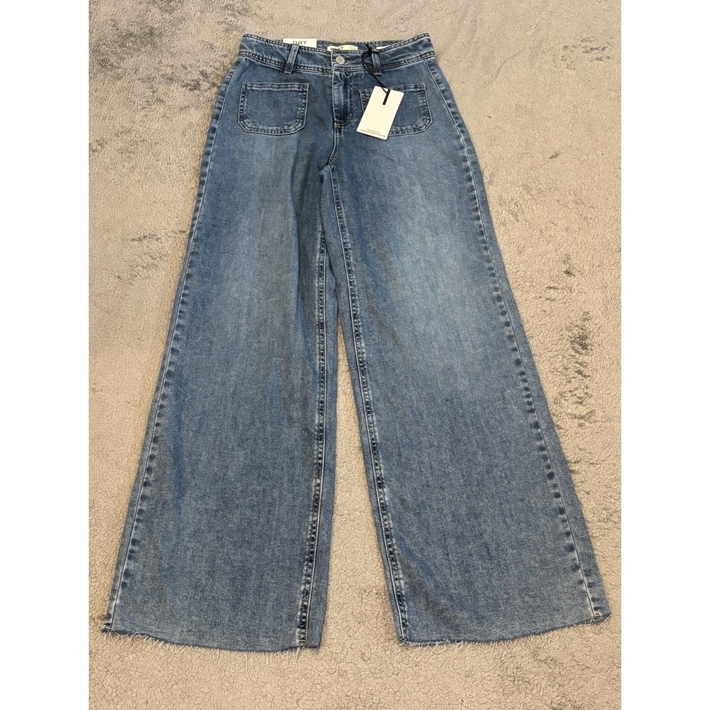 NWT OAT Jeans Womens 2/26 Wide Leg Ankle Cloud Luxe Denim Medium Wash Blue